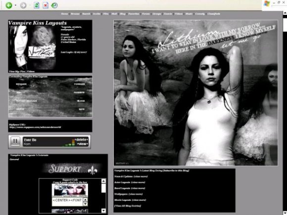 Evanescence Lithium Myspace Layouts Standard
