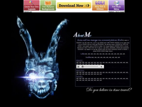 Donnie Darko Myspace Layouts Div Overlay