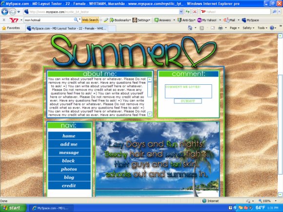 summer myspace  layouts
