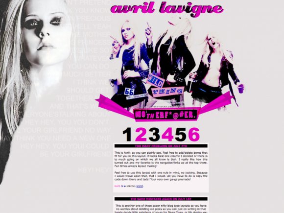 Avril Lavigne Website Templates 1 Column