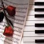 piano and roses