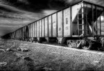 Train, black and white.